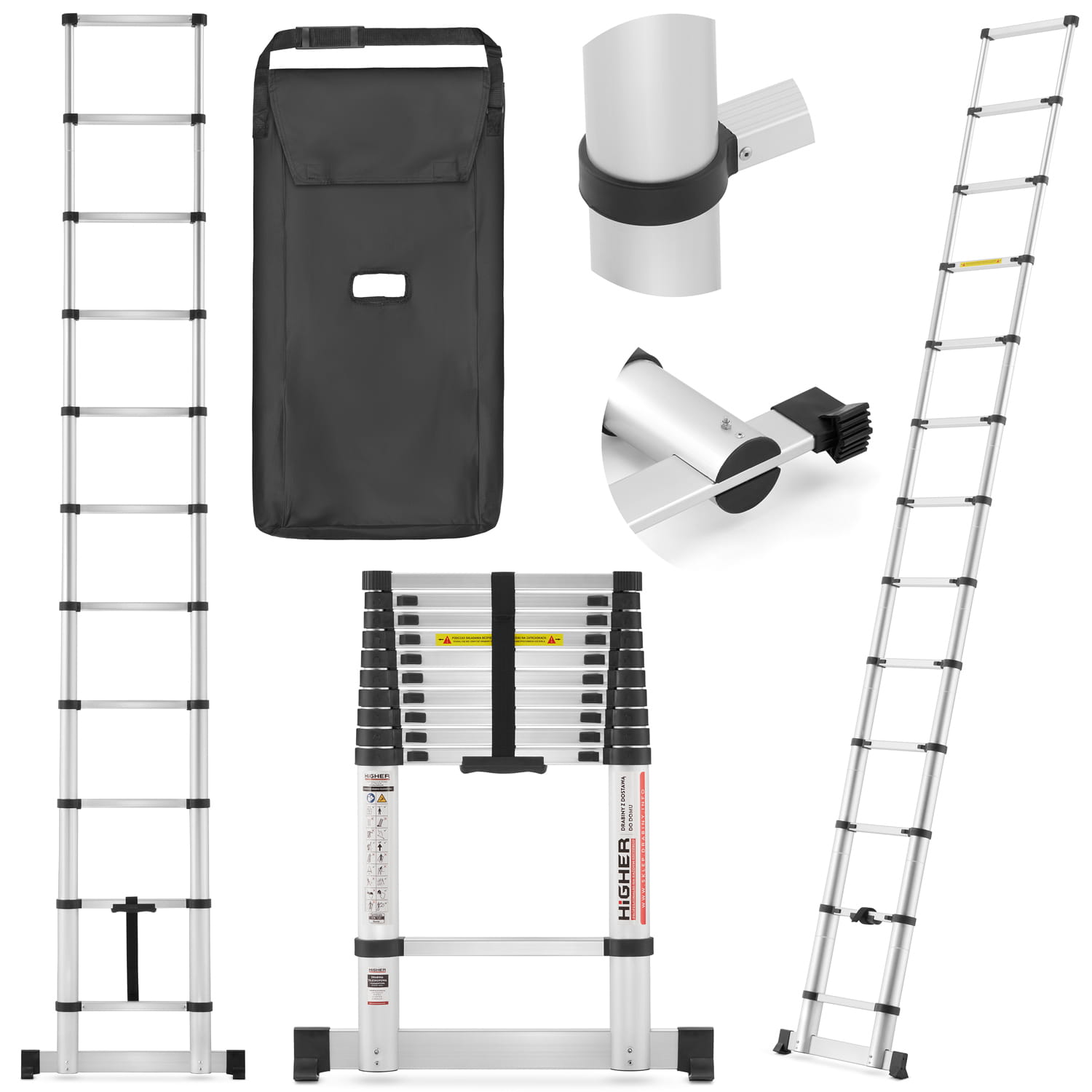 Drabina aluminiowa teleskopowa przystawna HIGHER 380 cm + torba