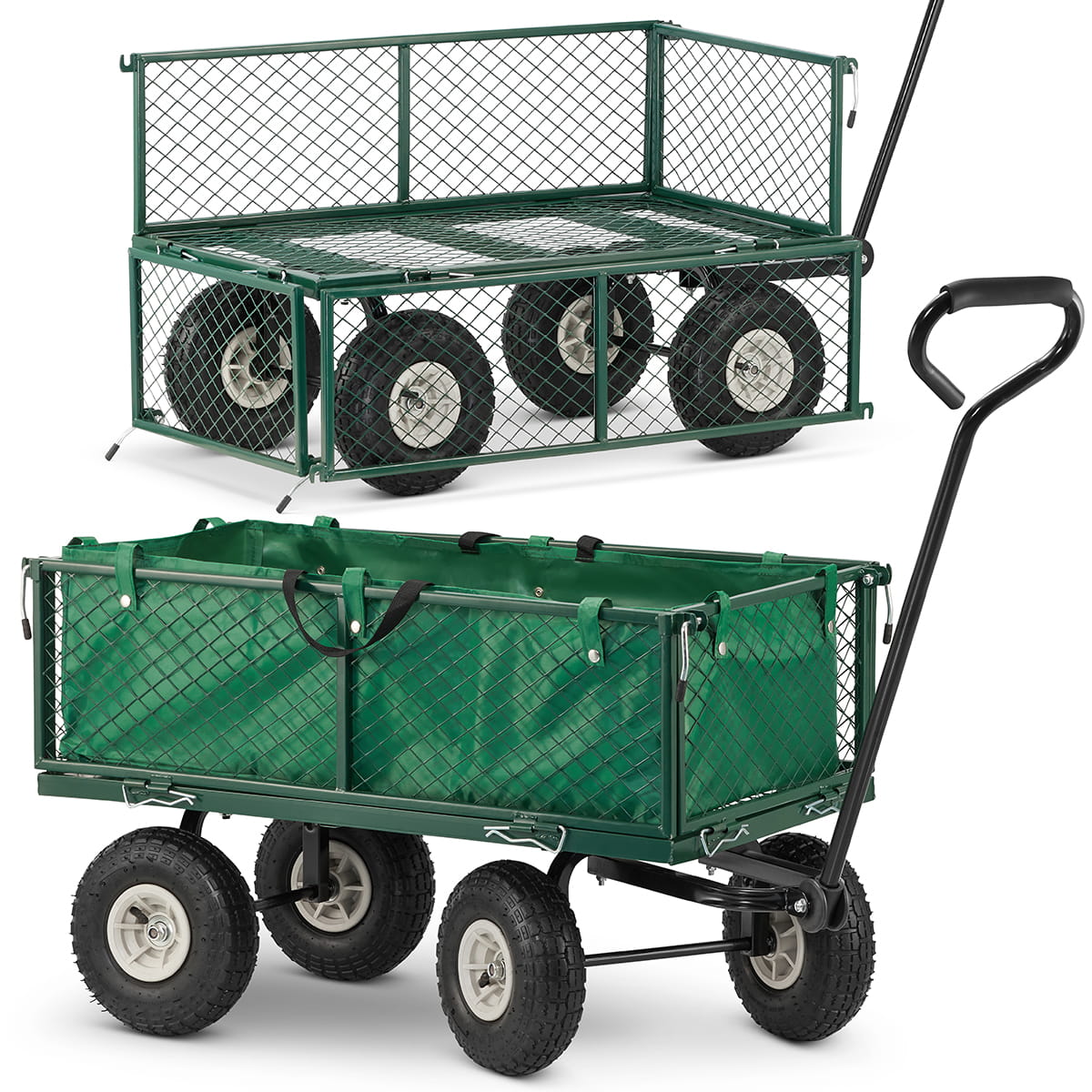 Wózek ogrodowy transportowy taczka z siatką HIGHER 450kg + plandeka