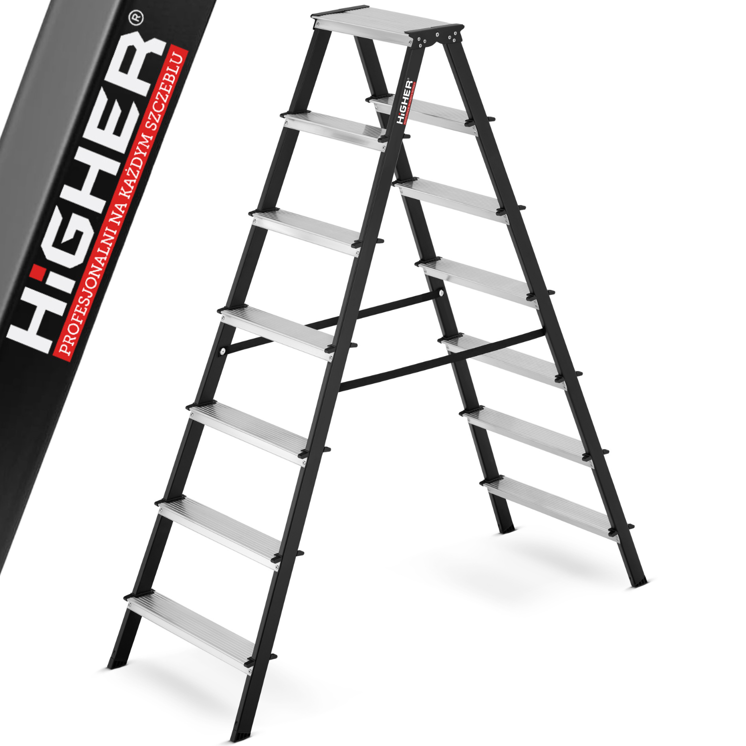 Drabina aluminiowa domowa stalowa dwustronna składana HIGHER 2x7 stopni 150kg