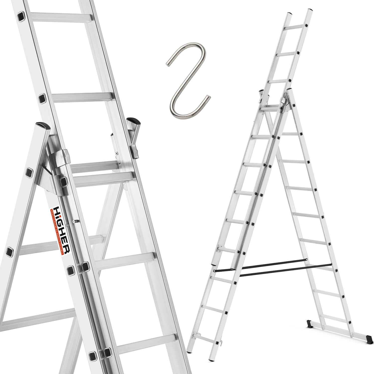 Drabina aluminiowa wielofunkcyjna uniwersalna z adaptacją na schody 3x9 HIGHER 150kg