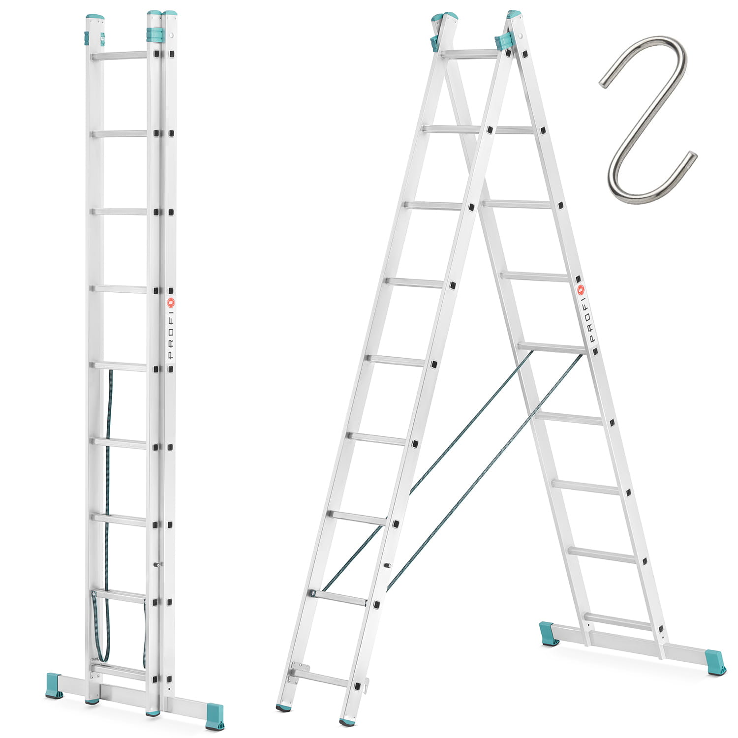 Drabina aluminiowa 2x9 ALOSS wysokość robocza - 5,40 m